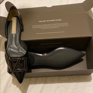 Franco Sarto Black Pointed Flats with Gold Buckle